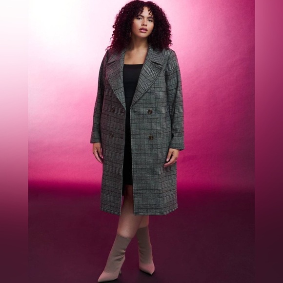 Addition Elle Plaid Double-Breasted Wool Blend Coat Size 2x - Picture 1 of 16